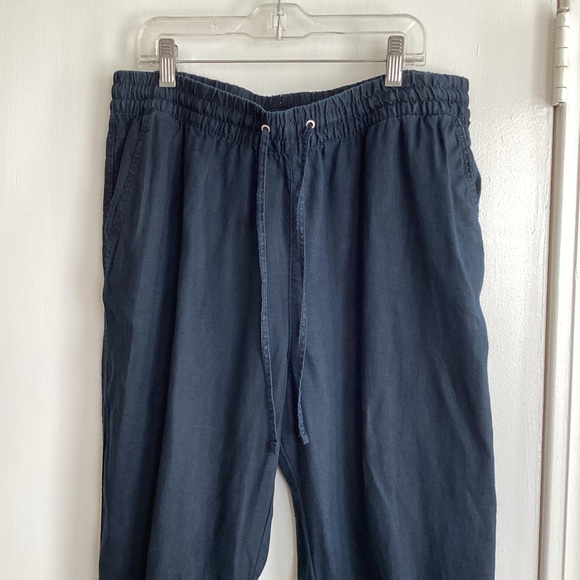 H&M 100% Linen Pull-On Regular Fit Pants Breathable Navy Blue size Medium - Picture 2 of 7